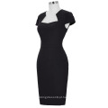 Grace Karin Ladies Stock Cor Black Color Sleeve Retro Vintage Hips Wrapped Body com Pencil Dress CL008947-1